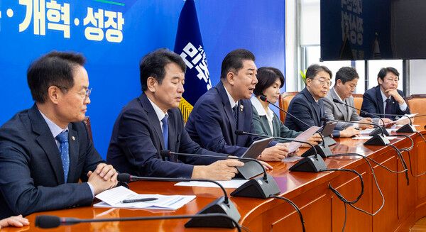더불어민주당 김병기 원내대표가 1일 국회에서 열린 정책조정회의에서 
