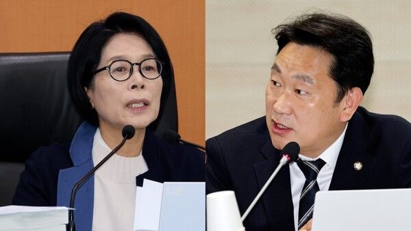 더불어민주당 최민희 국회 과학기술방송통신위원장(왼쪽)과 곽상언 더불어민주당 의원(오른쪽) [사진=연합뉴스]