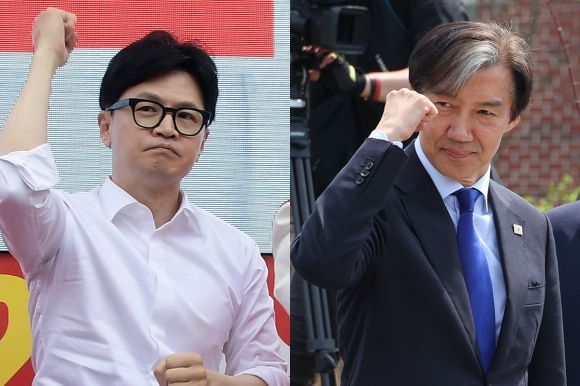 한동훈 국민의힘 전 대표(왼쪽)과 조국 전 조국혁신당 비상대책위원장. [사진=연합뉴스]