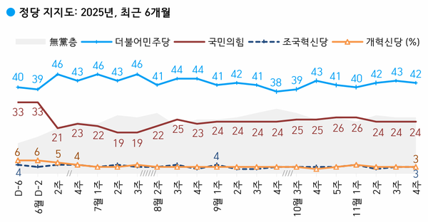 한국갤럽에 따르면 국민의힘 지지율은 대선 이후 20%대 중반을 넘어서지 못하고 있다. [사진=갤럽 보고서 캡쳐]