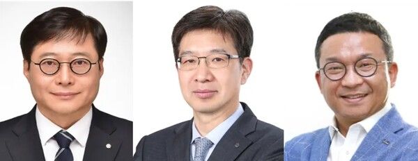 왼쪽부터 영업추진1그룹 이종구 부행장, 경영지원그룹 강영홍 부행장, 브랜드홍보그룹 김정훈 부행장. 사진=신한은행