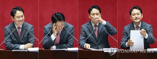 제1야당 대표로는 헌정사상 처음 필리버스터(무제한 토론을 통한 합법적 의사진행 방해) 연단에 선 국민의힘&nbsp;장동혁&nbsp;대표가 23일 역대 최장 필리버스터 기록을 세웠다. 장 대표는 전날 국회 본회의에 상정된 '내란전담재판부 설치법'(내란·외환·반란 범죄 등의 형사 절차에 관한 특례법안)에 대한 필리버스터 첫 주자로 나서 범여권 정당들의 종결 동의로 필리버스터가 종료될 때까지 토론을 이어갔다. [사진=연합뉴스]