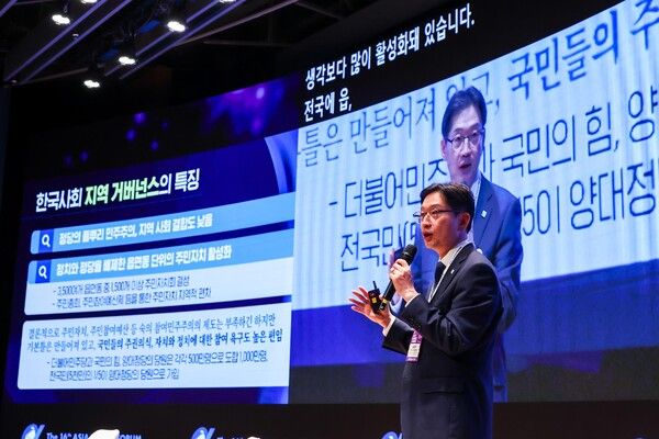 아시아 미래포럼에서 발표하는 김경수 지방시대위원장