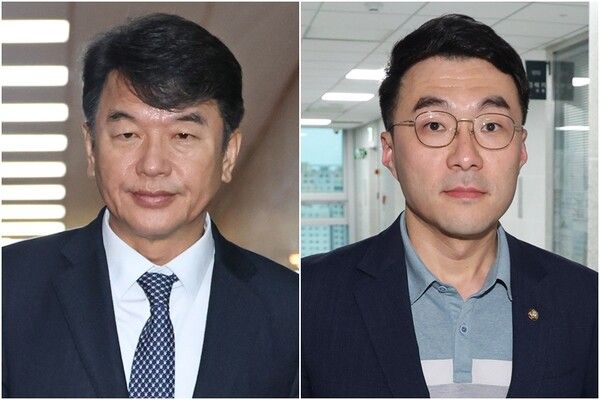 더불어민주당&nbsp;문진석&nbsp;원내수석부대표(왼쪽)와&nbsp;김남국 전 대통령실 디지털소통비서관. [사진=연합뉴스]