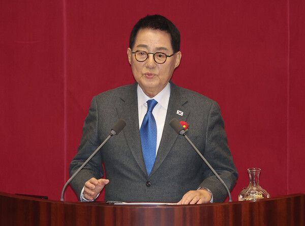 더불어민주당&nbsp;박지원&nbsp;의원이 13일 국회 본회의장에서 열린 경제분야 대정부질문에서 발언하고 있다. 2025.2.13 [사진=연합뉴스]