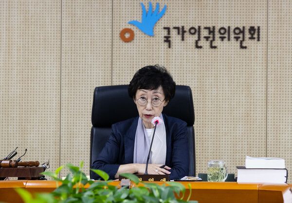30일 오전 서울 중구 국가인권위원회에서 열린 제26차 상임위원회에서 최영애 국가인권위원회 위원장이 발언하고 있다. 2020.7.30 [사진=연합뉴스]