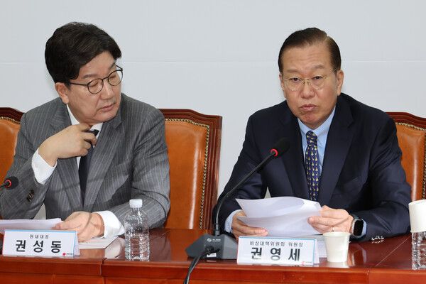 국민의힘&nbsp;권영세&nbsp;비상대책위원장이 17일 서울 여의도 국회에서 열린 비상대책위원회의에서 발언하고 있다. [사진=연합뉴스]