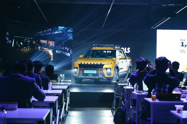 5일&nbsp;경기도 평택 KGM본사에서 '무쏘EV' 신차발표회에서 무쏘EV가 모습을 드러냈다. [사진=KGM]