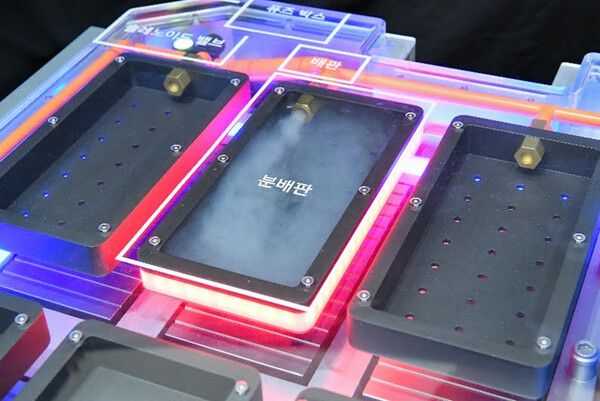 현대모비스가 열폭주를 방지하기 위해 개발한 배터리시스템 모형. 발화 지점에 소화약제를 강한 압력으로 분사해 화재를 진압할 수 있다. 사진=현대모비스