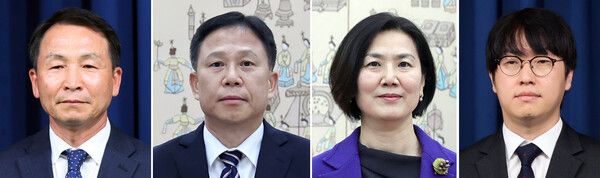 이재명 대통령은 15일 국가안보실과 AI수석 인사를 임명했다.&nbsp;왼쪽부터 김현종 1차장(전 문재인 정부 청와대 국방개혁비서관), 임웅순 2차장(주캐나다 대사), 오현주 3차장(주교황청대한민국대사관 특명전권대사),&nbsp;하정우&nbsp;AI미래기획수석(네이버클라우드 AI 혁신센터장). [사진=연합뉴스]