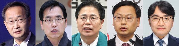 대통령실은 20일 이재명 대통령이 추가로&nbsp;차관급 인사를 단행했다고 밝혔다.&nbsp;왼쪽부터 김남중 통일부&nbsp;차관, 김민재 행정안전부&nbsp;차관, 강형석 농림축산식품부&nbsp;차관, 김성범 해양수산부&nbsp;차관, 김광용 행정안전부 재난안전본부장. [사진=연합뉴스]