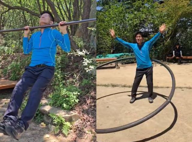 김문수 전 고용노동부 장관이 대선 패배한 다음날인 4일 산을 올라 턱걸이와 대형 훌라우프를 돌리며 건강함을 과시하고 있다. [사진=김문수 SNS 갈무리]
