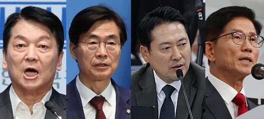 국민의힘 당권주자들. 왼쪽부터 안철수, 조경태, 장동혁, 김문수.[사진=연합뉴스]