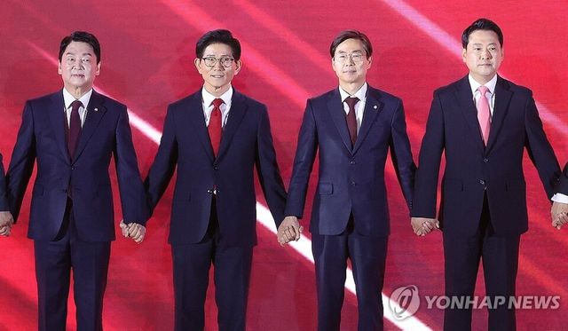 국민의힘 8.22 전당대회 당대표 후보로 나선 안철수, 김문수, 조경태, 장동혁 후보. [사진=연합뉴스]