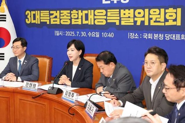 7월30일 서울 여의도 국회에서 열린 더불어민주당 3대특검 종합대응특별위원회 출범식에서 전현희 총괄위원장이 발언하고 있다. [사진=연합뉴스]