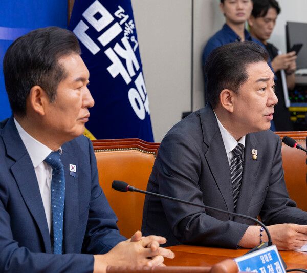 더불어민주당 김병기 원내대표가 12일 국회에서 열린 최고위원회의에서 발언하고 있다. [사진=연합뉴스]