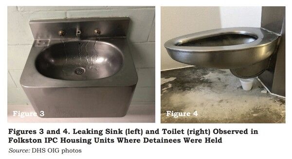 &nbsp;미국 이민 당국에 체포된 한국인 300여명 중 대부분이 수감된 미국 조지아주 포크스턴의 이민세관단속국(ICE) 시설. 싱크와 변기에서 물이 새고 있다. 이 사진은 2021년 11월 진행된 미국 국토안보부(DHS)의 감사 당시 촬영됐다. [사진=미국 국토안보부 제공. 재판매 및 DB 금지]