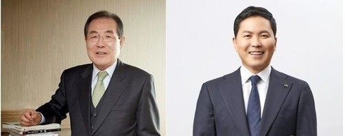 왼쪽부터 윤동한 콜마그룹 회장, 윤상현 부회장 [사진=연합뉴스]