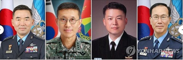 국방부가 1일자로 4성장군 7명을 교체하고 신임 군수뇌부(4성장군) 인사를 발표했다.&nbsp;왼쪽부터 신임 합참의장 진영승 전략사령관, 신임 육군총장 김규하 미사일전략사령관, 신임 해군총장 강동길 합참 군사지원본부장, 신임 공군총장 손석락&nbsp; &nbsp;공군 교육사령관 내정. 2025.9.1 [사진=국방부 제공=연합뉴스]&nbsp;
