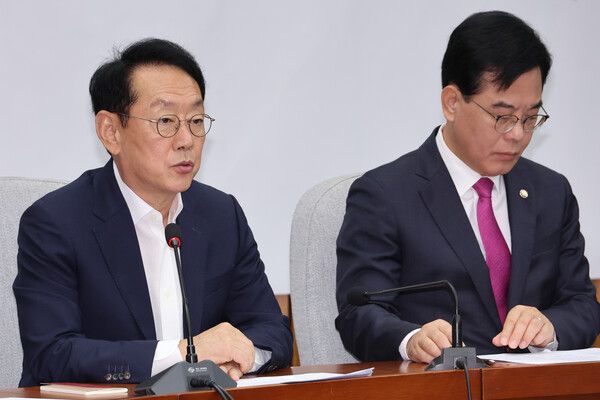 &nbsp;국민의힘&nbsp;김도읍&nbsp;정책위의장이 2일 서울 여의도 국회에서 열린 원내대책회의에서 발언하고 있다. [사진=연합뉴스]