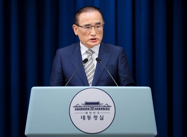 위성락&nbsp;국가안보실장이 29일 용산 대통령실에서 이시바 시게루 일본 총리 방한 관련 브리핑을 하고 있다. [사진=연합뉴스]