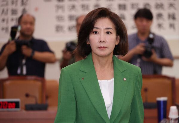 2일 서울 여의도 국회에서 열린 법제사법위원회 전체회의에서 국민의힘&nbsp;나경원&nbsp;의원이 여당 의원들과 인사하고 자리로 향하고 있다.&nbsp; [사진=연합뉴스]