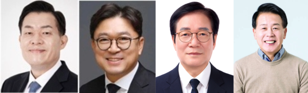 이재준 수원시장(왼쪽부터), 권혁우 더불어민주당 경기기본사회위원회 수원시정위원장,&nbsp;김재기 국민주권전국회의 경기본부 상임대표, 안교재 경기조정협회장. (사진=수원시청, 후보 선거캠프 제공)