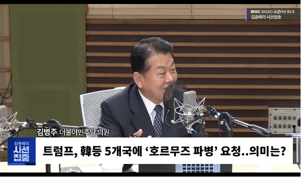 김병주 더불어민주당 의원은&nbsp;16일 라디옹 출연해 트럼프 대통령의 파병 요청에 대해&nbsp;
