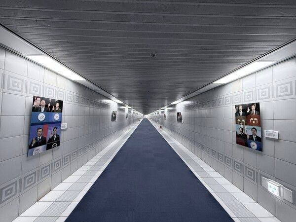 국회 본관 지하 1층에는 의원회관과 국회도서관으로 이어지는 세 갈래 통로가 있다. 이 공간에는 국회와 관련된 우리나라 현대 정치사의 주요 장면들이 사진으로 전시돼 있다. 26.3.3. [사진=폴리뉴스 김대성 기자]