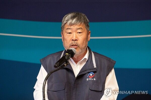 김동명 한국노동조합총연맹 위원장이 30일 국회 사랑재에서 열린 '국회 사회적 대화 결과 보고'에서 발언하고 있다. 2026.3.30 [공동취재] [사진=연합뉴스]