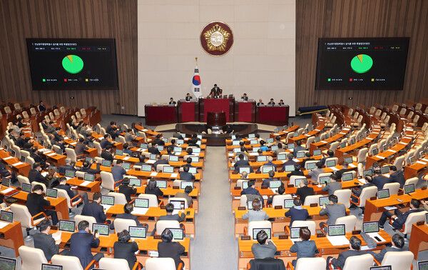 1일 국회에서&nbsp;전남광주통합특별시 설치를 위한 특별법안(대안)이 여당 주도로 통과되고 있다. [사진=연합뉴스]