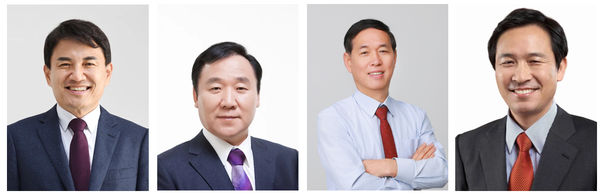 왼쪽부터 김진태 강원도지사, 염동열 전 의원, 안재윤 전 약자와의동행위원(사진출처:중앙선거관리위원회), 우상호 전 청와대 정무수석