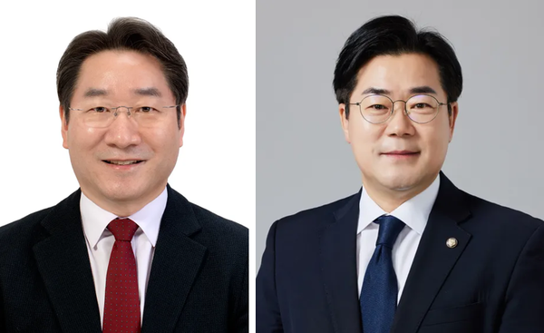 왼쪽 유정복 인천시장, 오른쪽 박찬대 민주당 의원