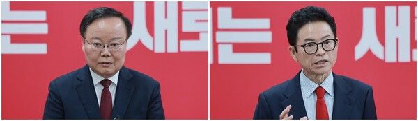 사진 왼쪽부터 김재원 국민의힘 최고위원,&nbsp;이철우 경북도지사. [사진=연합뉴스]