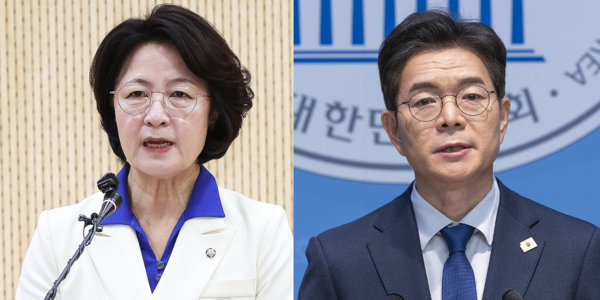 더불어민주당 6·3 지방선거 수도권 후보자들이 기자회견을 하고 있다. 왼쪽부터 추미애 경기도지사 후보(26.4.8.), 정원오 서울시장 후보(26.4.10.) [사진=연합뉴스]