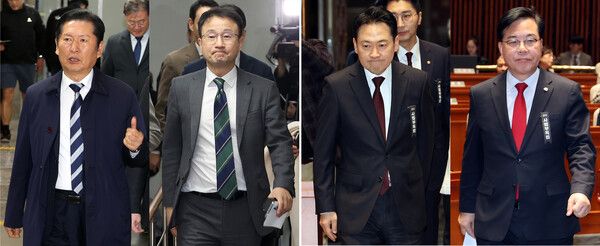 더불어민주당&nbsp;정청래&nbsp;대표(왼쪽부터)와 한병도 원내대표, 국민의힘 장동혁 대표와&nbsp;송언석&nbsp;원내대표. [사진=연합뉴스]