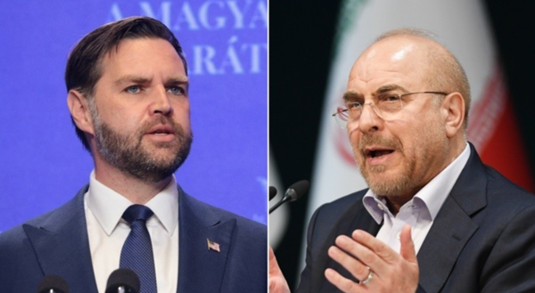 밴스 미국 부통령(왼쪽)과 모하마드 바게르 갈리바프 이란 의회 의장.&nbsp;[사진=로이터·신화/연합뉴스]