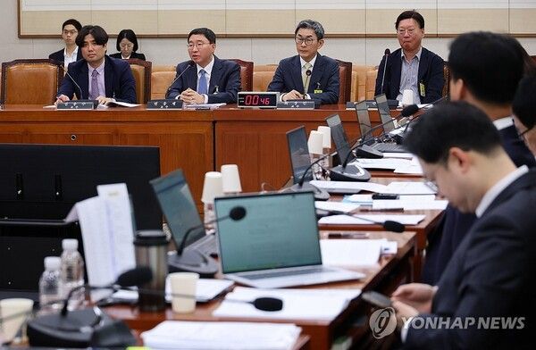 22일 국회 법제사법위원회 전체회의에서 열린 집단소송법 제정 관련 공청회에서 진술인들이 의견을 밝히고 있다.이날 공청회에는 권용수 건국대 교수, 변웅재 강남대 교수, 최경진 가천대 교수, 한경수 변호사가 참석했다. 2026.4.22 [사진=연합뉴스]