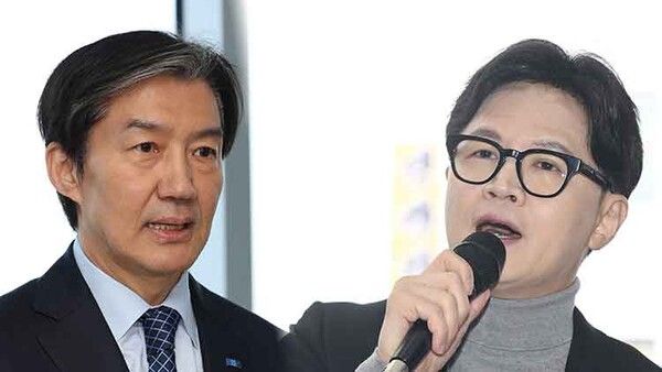 조국 조국혁신당 대표와 한동훈 전 국민의힘 대표. [사진=연합뉴스]