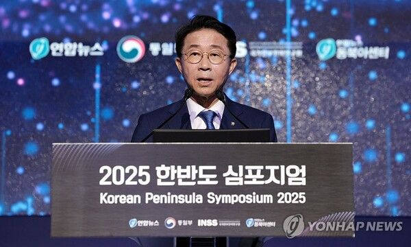 더불어민주당 외교안보통일자문회의 의장인 조정식 의원이 26일 서울 중구 신라호텔 다이너스티홀에서 열린 2025 한반도 심포지엄에서 기조연설을 하고 있다. 2025.6.26 [사진=연합뉴스]