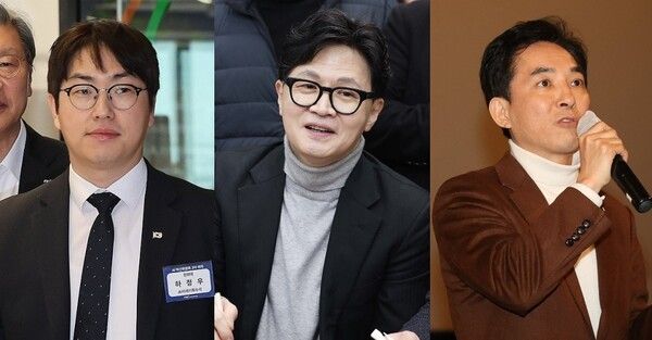 (왼쪽부터) 하정우 청와대 AI미래기획수석, 한동훈 전 국민의힘 대표, 박민식 전 국가보훈부 장관.[사진=연합뉴스]