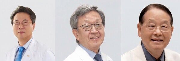 사진 왼쪽부터 제34회 JW중외박애상 수상자인 순천향대학교 부천병원 신응진 교수, JW중외봉사상 수상자인 서울아산병원 전성훈 교수, 의료법인 한마음의료재단 하나병원 박중겸 이사장.[사진=JW중외제약]