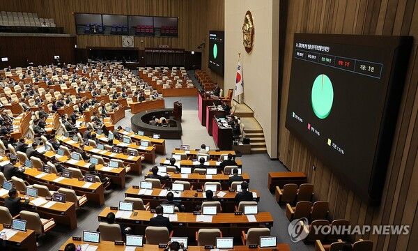 국회에서 열린 3월 임시국회 제3차 본회의에서 공휴일에 관한 법률 일부개정법률안(대안)이 통과되고 있다.[사진=연합뉴스]