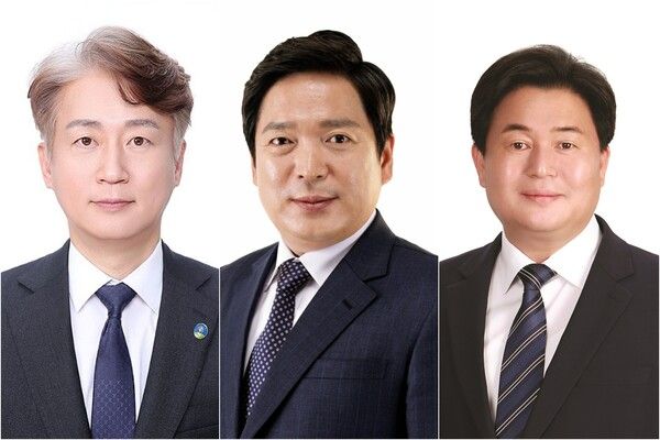 6·3&nbsp;지방선거에서 단독출마·정수 미달 등으로 무투표 당선된 김이강 광주 서구청장(왼쪽부터), 김병내 광주 남구청장, 임병택 경기 시흥시장 후보. 모두 더불어민주당 소속이다.&nbsp;[사진=중앙선관위 제공. 재판매 및 DB 금지]