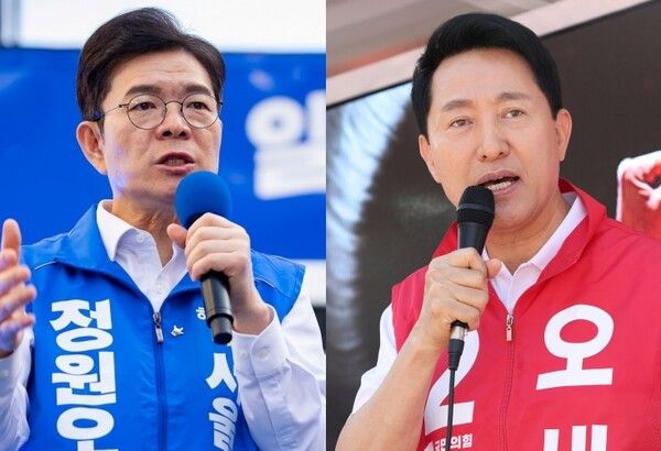 정원오 민주당 서울시장 후보(左), 오세훈 국민의힘 서울시장 후보.[사진=정원오·오세훈 후보 캠프]