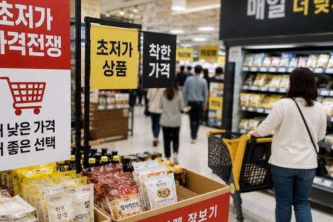 &nbsp;초저가 상품 중심 가격 경쟁이 이어지는 유통 매장 [이미지=AI 생성]