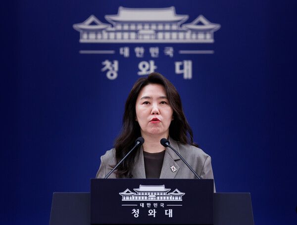 강유정&nbsp;수석대변인이 13일 청와대 춘추관에서 이날 열린 한-폴란드 정상회담 관련 브리핑을 하고 있다. [사진=연합뉴스]