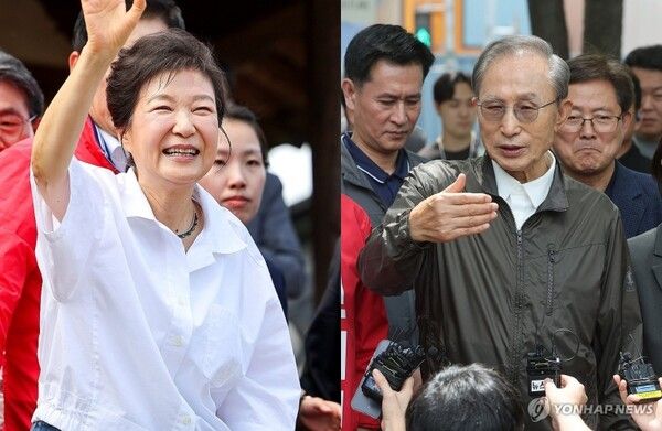 박근혜(左)·이명박 전 대통령.[사진=연합뉴스]