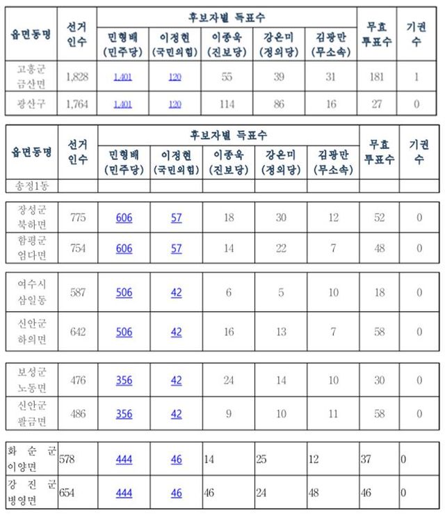 전남 선거관리위원회가 6월9일 공개한 동일투표(쌍둥이 투표) 현황 자료 [출처=전남 선거관리위원회 보도자료]