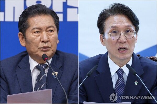 더불어민주당 정청래 대표(왼쪽)와 김민석 국무총리 [사진=연합뉴스]
